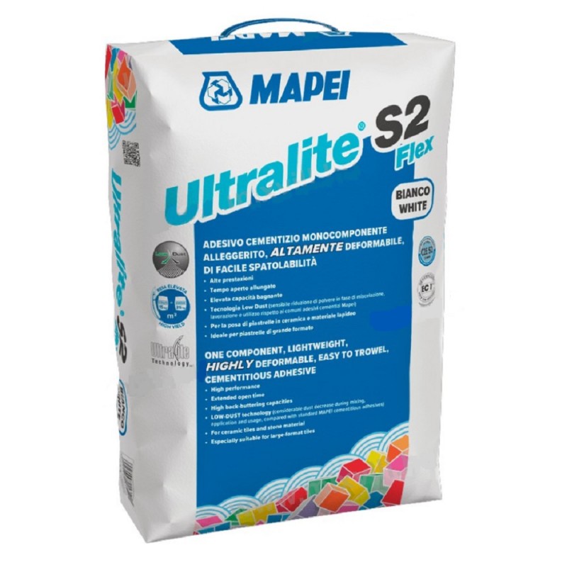 Adeziv pentru plăci ceramice și piatră naturală Mapei Ultralite S2 Flex, Alb, 15 kg