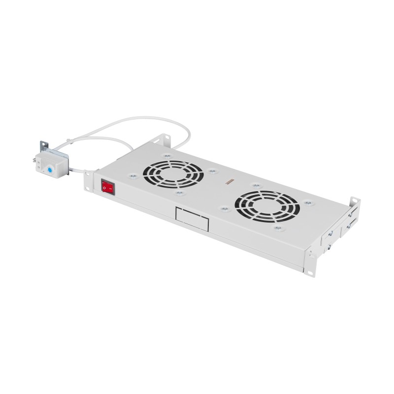 Placă 19” cu 2 ventilatoare, 1U, termostat analogic, RAL7035